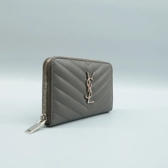 100% Authentic SAINT LAURENT Grey Leather Wallet - Picture 2 of 11